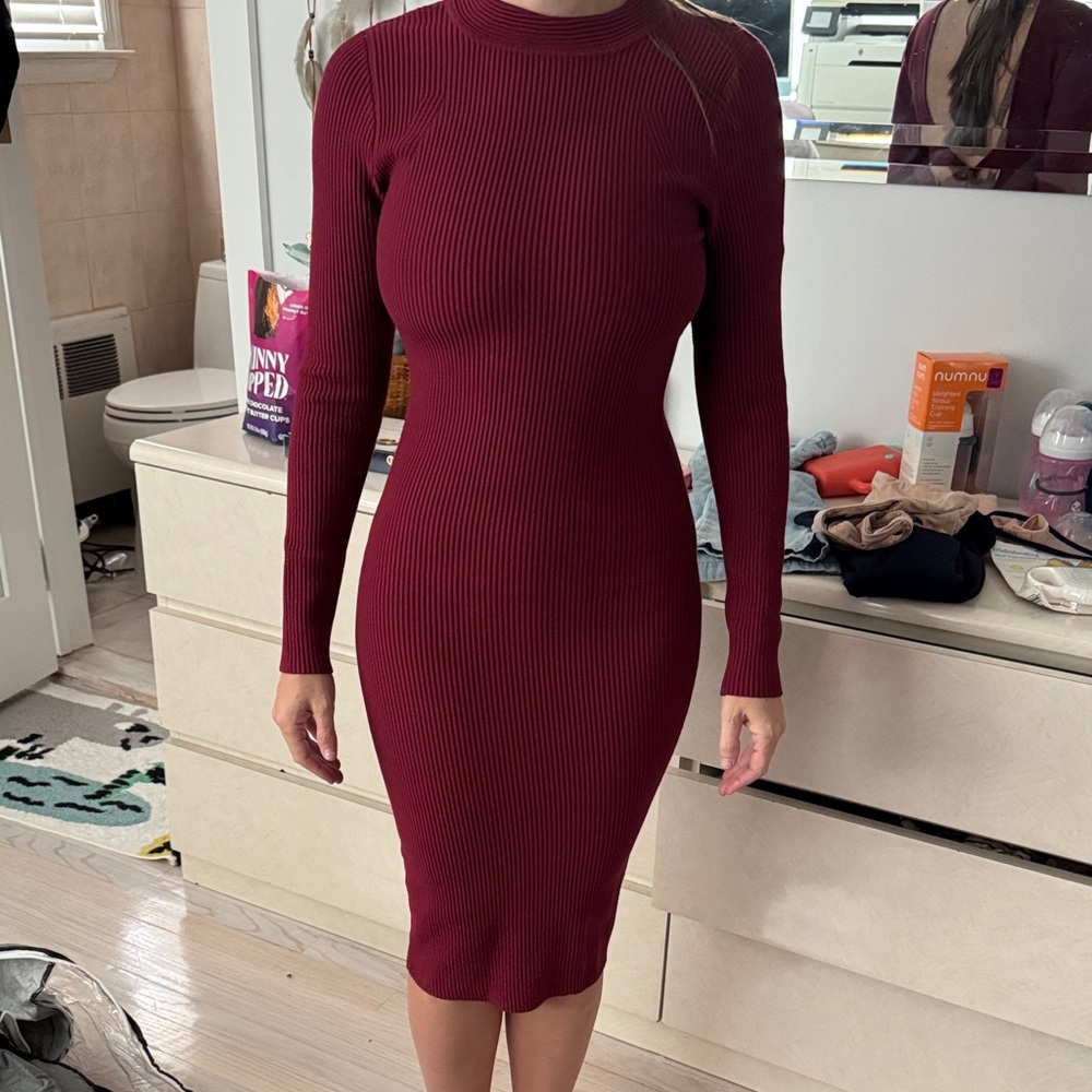 Rebecca Minkoff Wine Ribbed Backless Dress